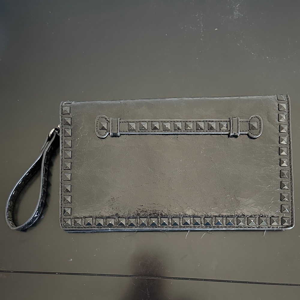 Elegant Black Studded Clutch Wristlet
